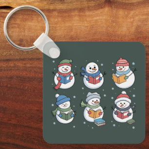 Book Lover Snowman Reading Gift Teacher Winter Keychain