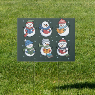 Book Lover Snowman Reading Gift Teacher Winter Sign