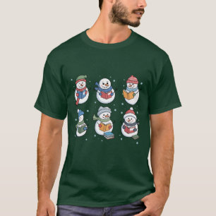 Book Lover Snowman Reading Gift Teacher Winter  T-Shirt