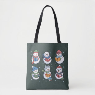 Book Lover Snowman Reading Gift Teacher Winter Tote Bag