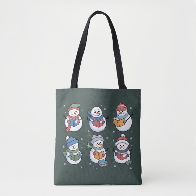 Book Lover Snowman Reading Gift Teacher Winter  Tote Bag (Front)