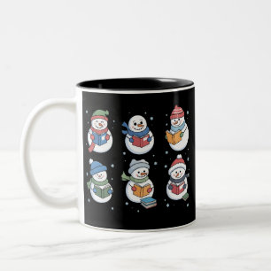 Book Lover Snowman Reading Gift Teacher Winter  Two-Tone Coffee Mug