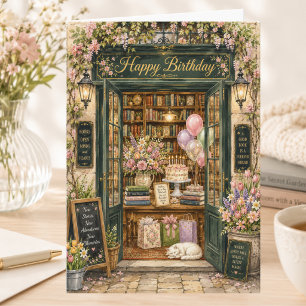 Book Lover Spring Floral Bookshop Birthday Card