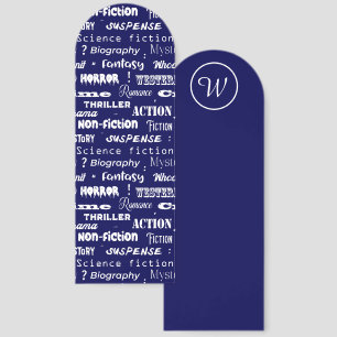 Book Lover Stylish Typographic Navy White Monogram Bookmarks