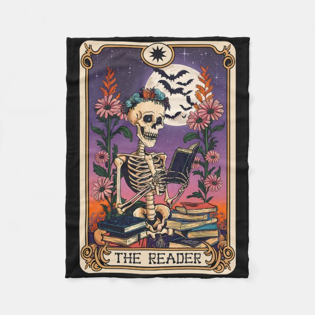 Book Lover Tarot Card The Reader Mystic Funny Skel Fleece Blanket (Front)