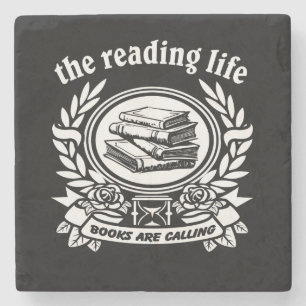 Book Lover The Reading Life Black Modern Stone Coaster