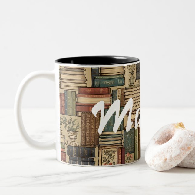 Book Lover  Two-Tone Coffee Mug (With Donut)