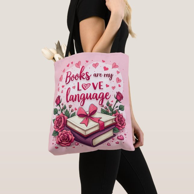 Book Lover Valentine Romantic Reading Aesthetic Tote Bag (Close Up)