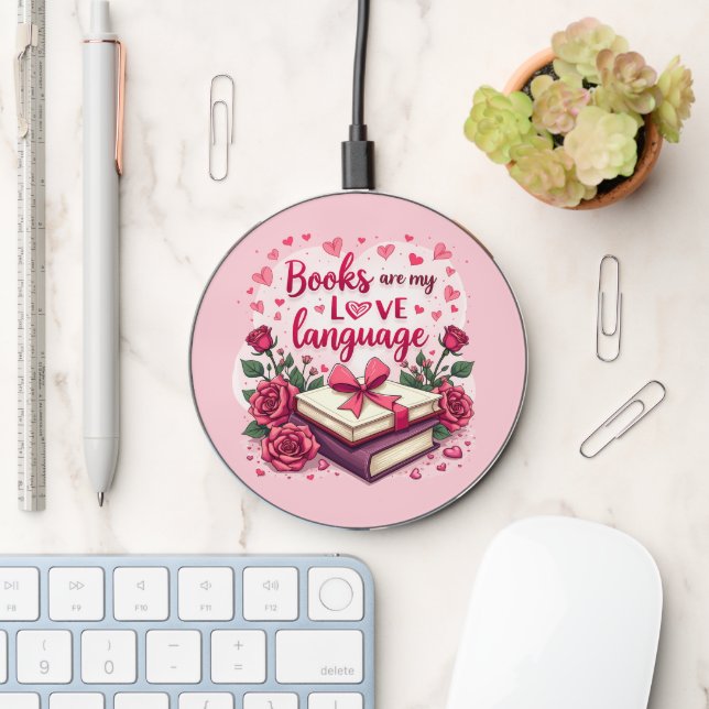 Book Lover Valentine Romantic Reading Aesthetic Wireless Charger (Desk)
