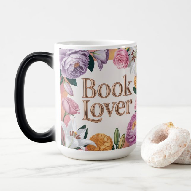 Book Lover White Floral Mug (With Donut)