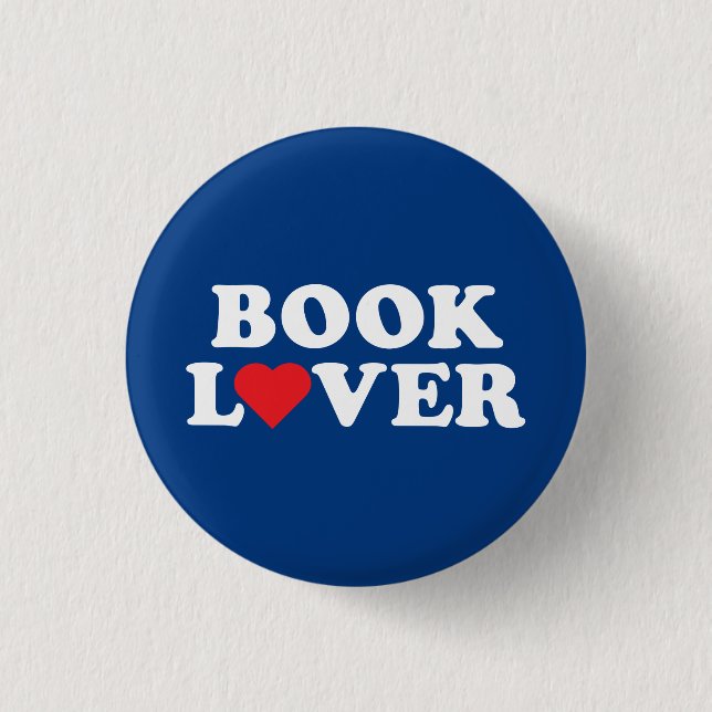 Book Lover White Text with Red Heart Icon Button (Front)