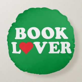 Book Lover White Text with Red Heart Icon Round Pillow