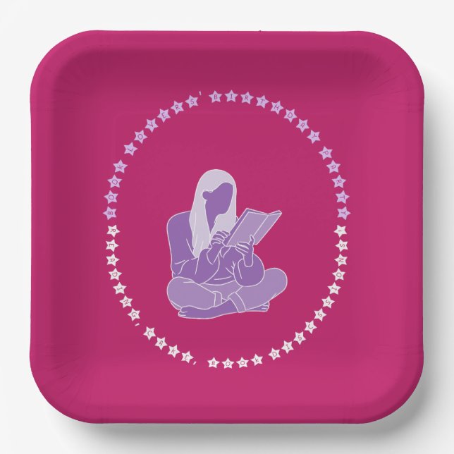 Book Lovers' Birthday Party Lavender star font Paper Plates (Front)