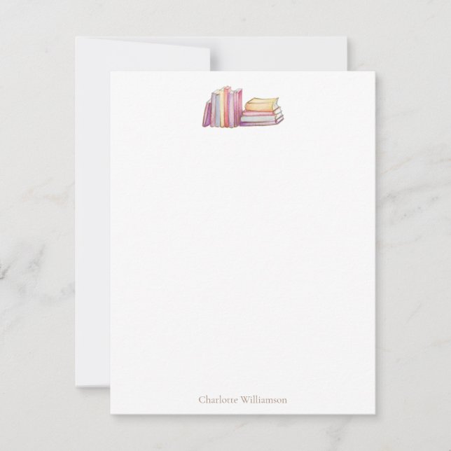 Book Lovers Bookish Theme Personalized Stationery Note Card (Front)