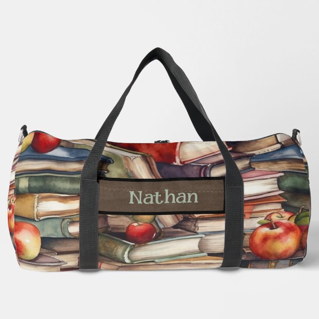 Book Lovers - Brown Suede - Monogrammed   Duffle Bag (Front)