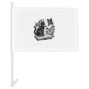 Book Lovers Cat Bookworms Booknerds Halloween Blac Car Flag