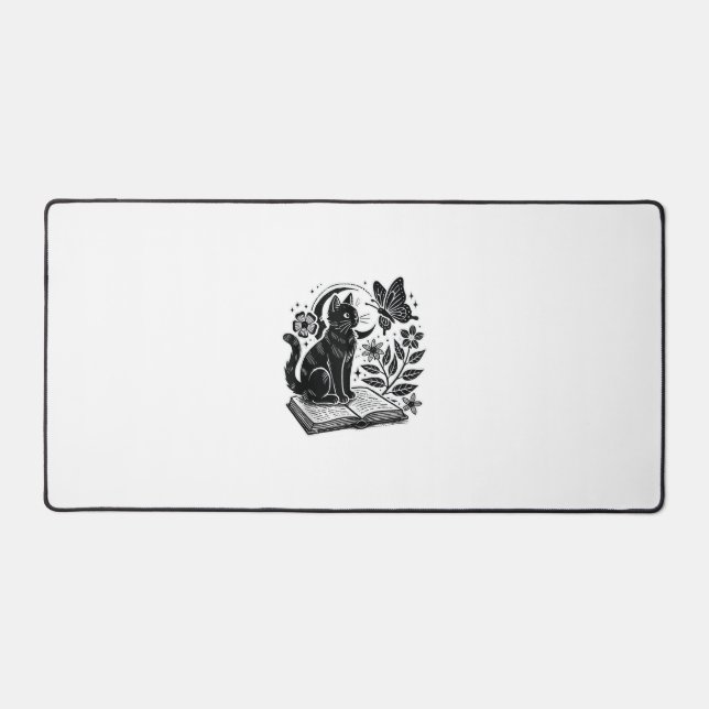 Book Lovers Cat Bookworms Booknerds Halloween Blac Desk Mat (Front)