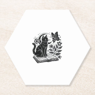 Book Lovers Cat Bookworms Booknerds Halloween Blac Paper Coaster