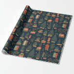 Book Lovers Christmas  Wrapping Paper<br><div class="desc">Introducing a heartwarming design that captures the essence of both the holiday season and the joy of reading. Step into a picturesque outdoor setting where pine trees create a cozy backdrop. Among them, stacks of books are arranged, inviting you into their imaginative worlds. Nearby, carefully wrapped presents hold the promise...</div>