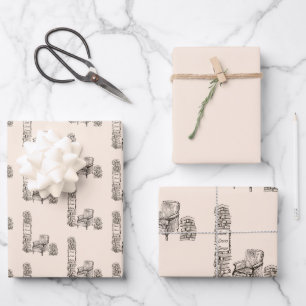 Book Lovers Corner in Linen Wrapping Paper Sheet