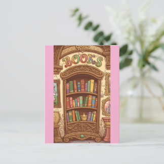 Book Lovers Cute Cartoon Bookshelf Cheerful Colors Postcard