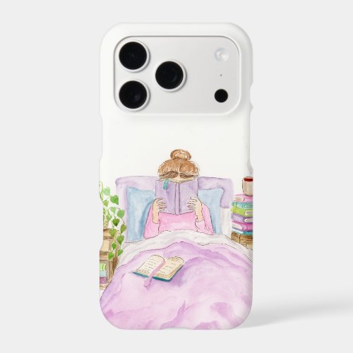 Book Lovers Day Woman Reading in Bed iPhone 17 Pro Case