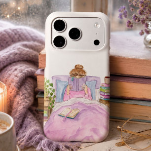 Book Lovers Day Woman Reading in Bed iPhone 17 Pro Case