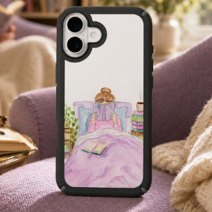 Book Lovers Day Woman Reading in Bed iPhone 16 Plus Case