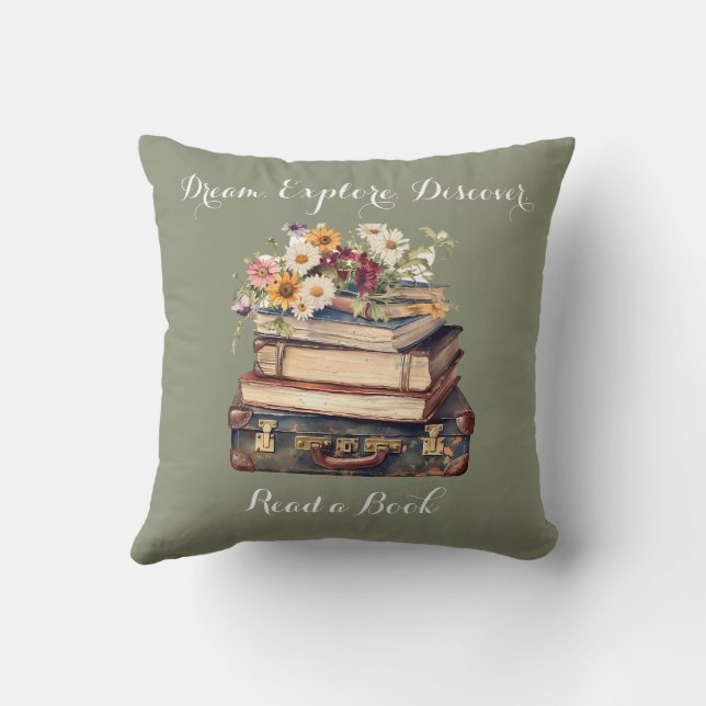 Book Lovers - Dream Explore Discover - Read A Book Throw Pillow (Back)