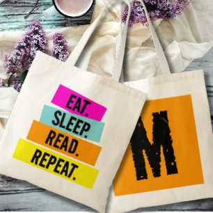 Book Lover's Eat Sleep Read Repeat Monogram Tote Bag