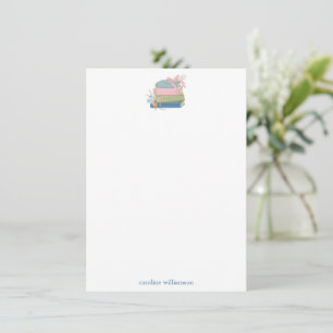 Book Lovers Floral Personalized Name Stationery Note Card