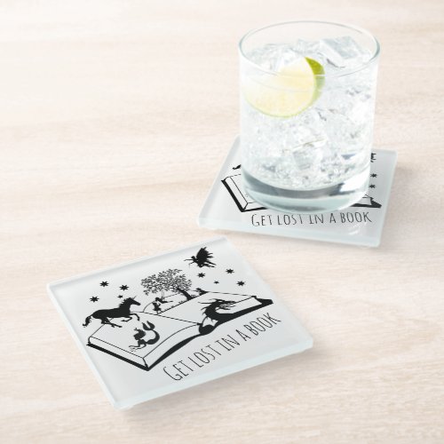 Book Lovers Get Lost in a Book Art Glass Coaster