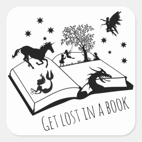 Book Lovers Get Lost in a Book Art Square Sticker