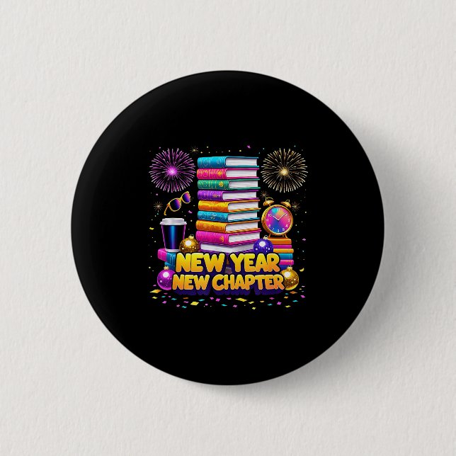 Book Lovers Happy New Year Chapter 2026 Bookworm F Button (Front)