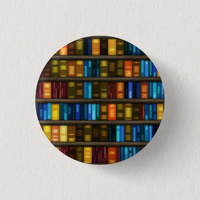 Book Lovers & Librarians Colorful Books on Shelf Pinback Button (Front)