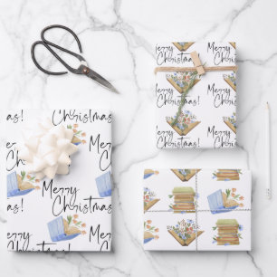 Book Lovers Merry Christmas Wrapping Paper Sheets