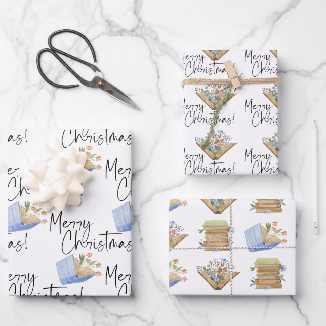 Book Lovers Merry Christmas  Wrapping Paper Sheets (Front)