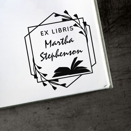 Book lovers Modern Botanical Geometric Ex Libris Rubber Stamp