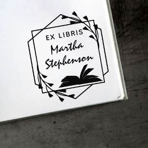 Book lover's Modern Botanical Geometric Ex Libris Self-inking Stamp