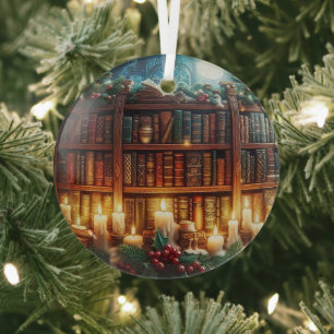 Book lovers, ornament, personalize with your name glass ornament