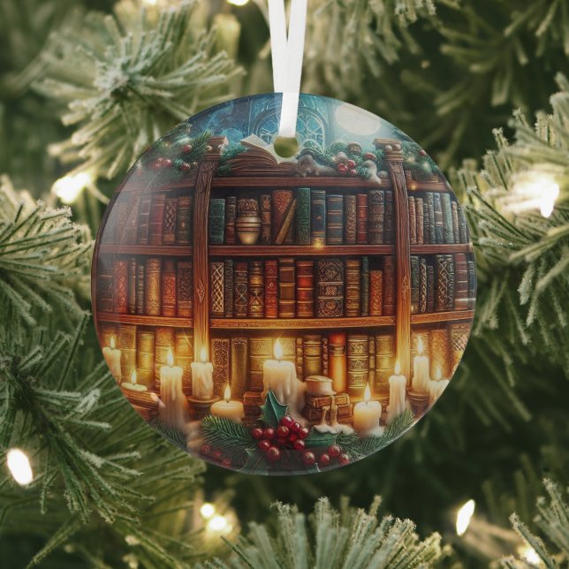 Book lovers, ornament, personalize with your name  glass ornament (Insitu)