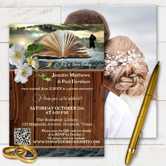 Book Lovers QR Code Photo After Wedding Party Invitation (Creator Uploaded)