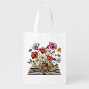 Book Lovers Readers Bibliophiles Flowers Grocery Bag