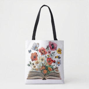 Book Lovers Readers Bibliophiles Flowers Tote Bag