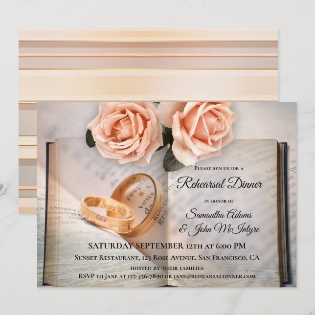 Book Lovers Roses Rehearsal Dinner Invitation (Front/Back)