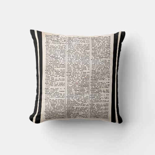 Book Lovers Vintage Dictionary Page Throw Pillow