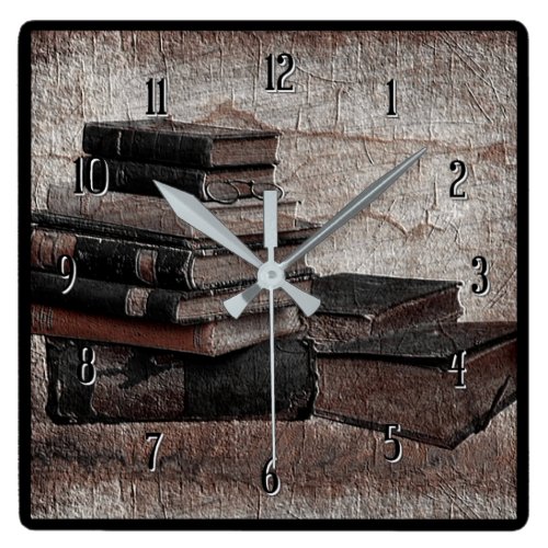 Book Lovers Vintage Square Wall Clock