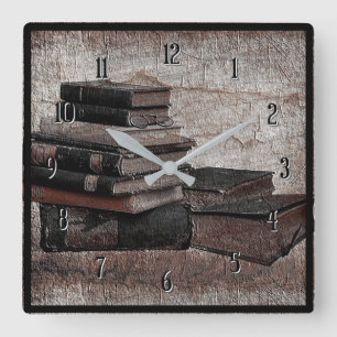 Book Lovers Vintage Square Wall Clock