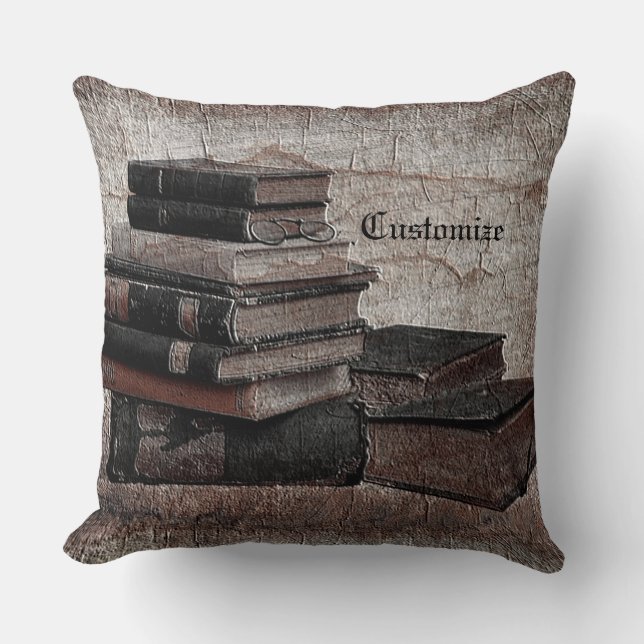 Book Lovers Vintage Throw Pillow (Front)