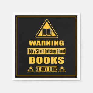 Book Lover's Warning Sign Black Napkins